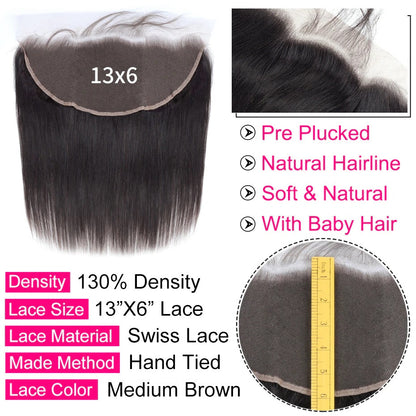 13x6 HD Lace Frontal Straight high defination lace high quality Human hair