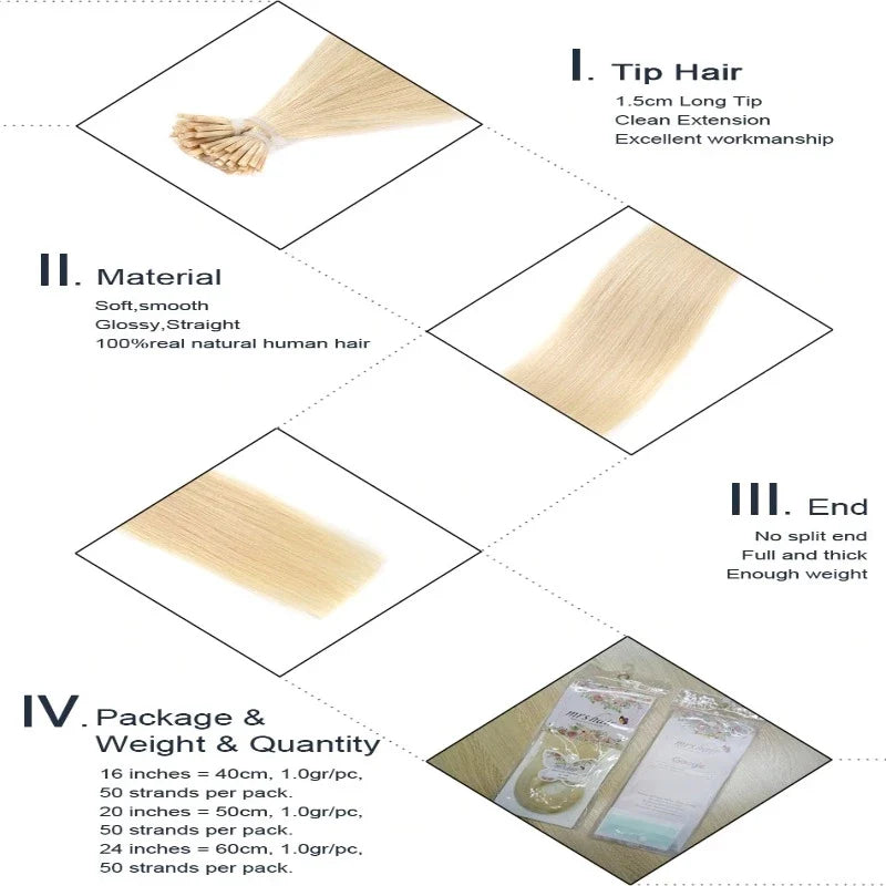 I Tip Straight #613 Blonde Hair Extensions Premium Quality 100 Strands 100% Human Hair – Pre-Bonded, 18"-24"