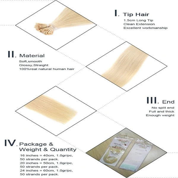 I Tip Straight #613 Blonde Hair Extensions Premium Quality 100 Strands 100% Human Hair – Pre-Bonded, 18"-24"