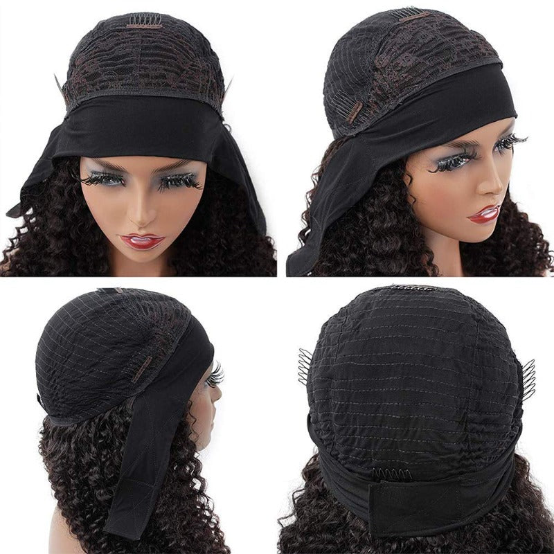 Jerry Curl Headband Wig 100% HumanVirgin Hair Natural Black With Free Weave Cap And 3 Extra Free Color Headbands