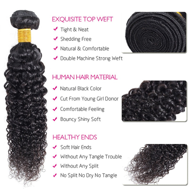 100% UNPROCESSED Virgin Hair Bundles Natural Color Jerry Curly