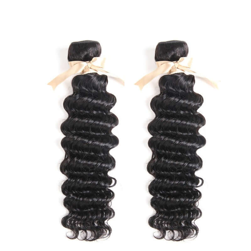 Ustar 7A Natural Black Virgin Deep Wave Hair 2 Bundles with 360 Frontal