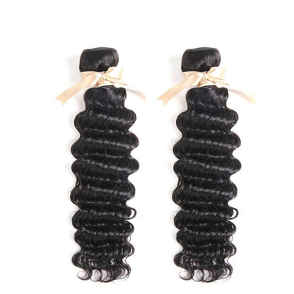Ustar 7A Natural Black Virgin Deep Wave Hair 2 Bundles with 360 Frontal