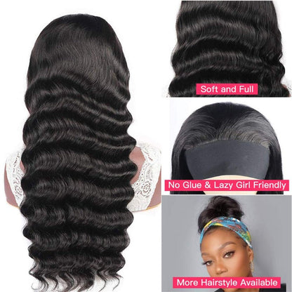 Loose Wave Headband Wig 100% Human Virgin Hair Natural Black With weavy cap and 5 Extra Free Color Headbands