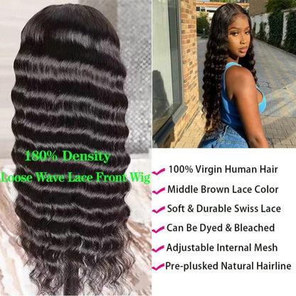 13x6HD Lace Wig Loose Deep full Frontal wig 100 Unprocessed Virgin Mink Human Hair Swiss Lace, Skin-melt Lace, Invisible Lace