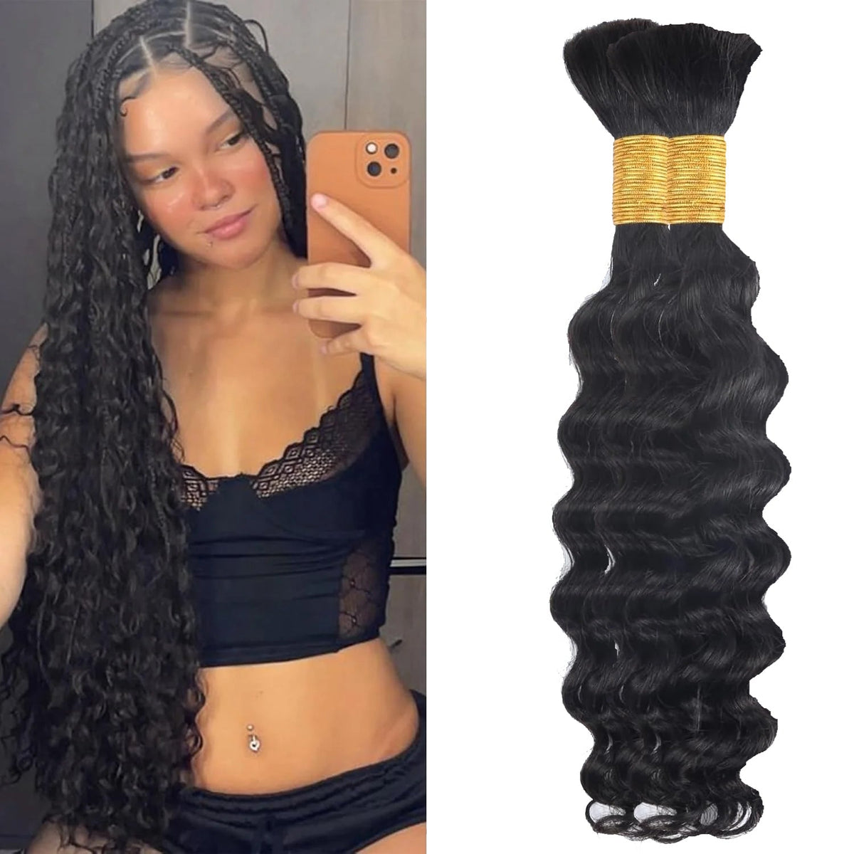 Boho Braiding 100 Human Hair natural black - Straight, Body Wave, Deep Wave, loose deep, Natural Wave, Jerry Curl, Water Wave 100g/pack