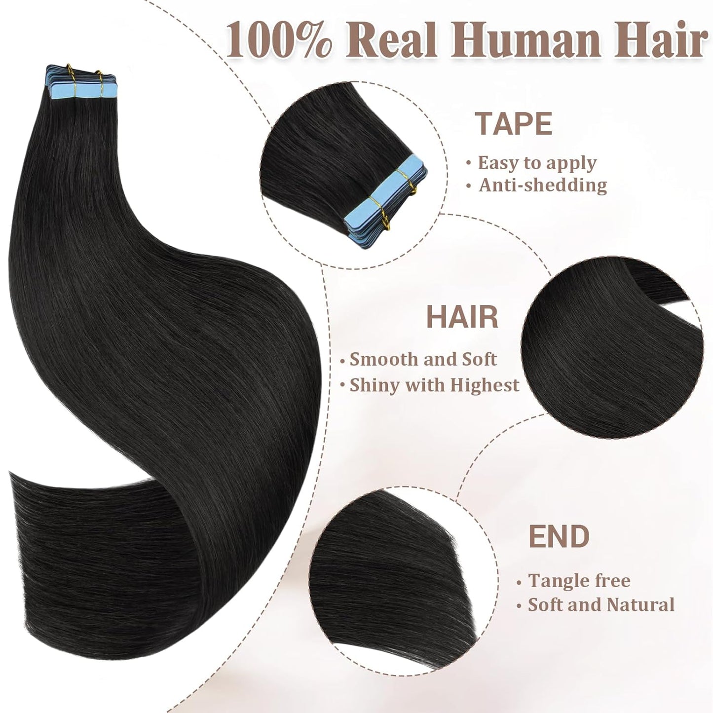 Master Blend Tape In Extensions Human Hair Blended Straight 20 Pcs/Pack, 50 Grams – Ustar Basics, 400°F Safe, Better Hair Less Money