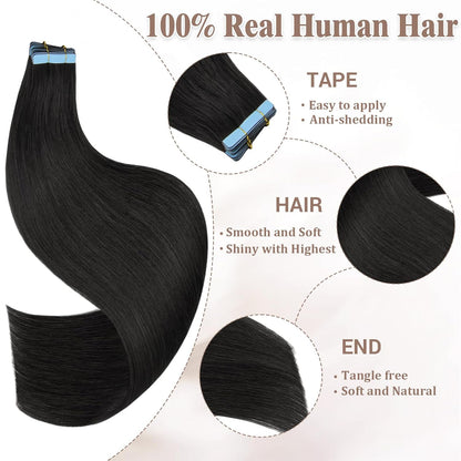 Master Blend Tape In Extensions Human Hair Blended Straight 20 Pcs/Pack, 50 Grams – Ustar Basics, 400°F Safe, Better Hair Less Money