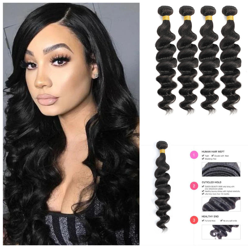 Unprocessed virgin hair Loose Wave 100% Human Hair  natural black 4 Bundles deal