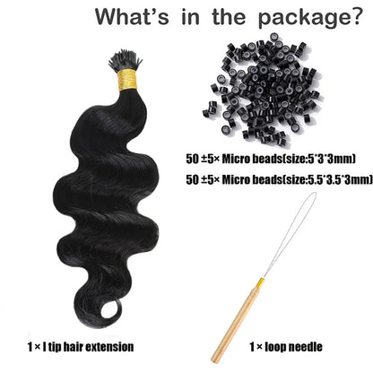 I-tip Premium Hair Extensions Natural Black Straight, Deep Wave, Kinky Straight – 100% Human Hair, Pre-Bonded