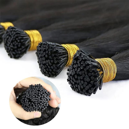 I-tip Premium Hair Extensions Natural Black Deep Wave – 100% Human Hair, Pre-Bonded, 18"-24"