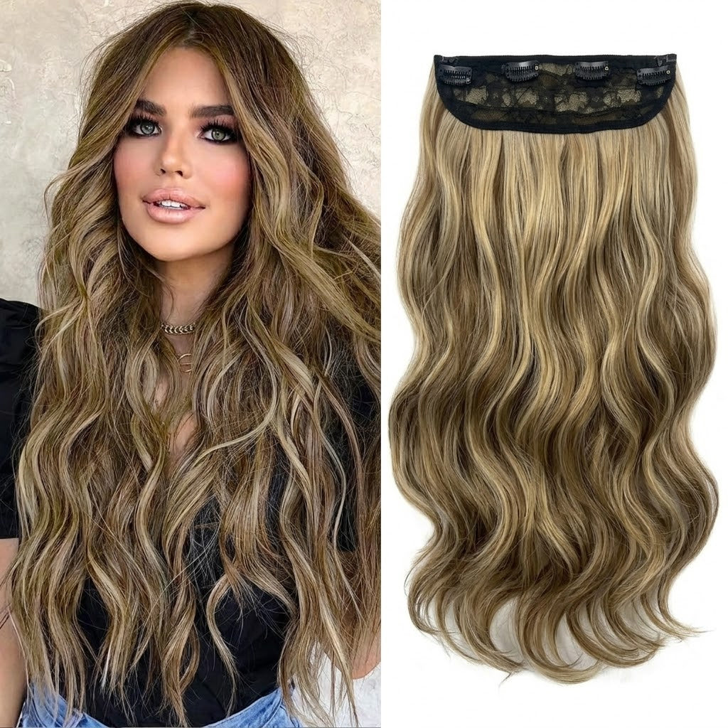 Halo Hair Extensions Invisible Wire Clip on Synthetic Wavy Hair Clip Ins 24 Inch – Lightweight, Easy Install, Natural Look