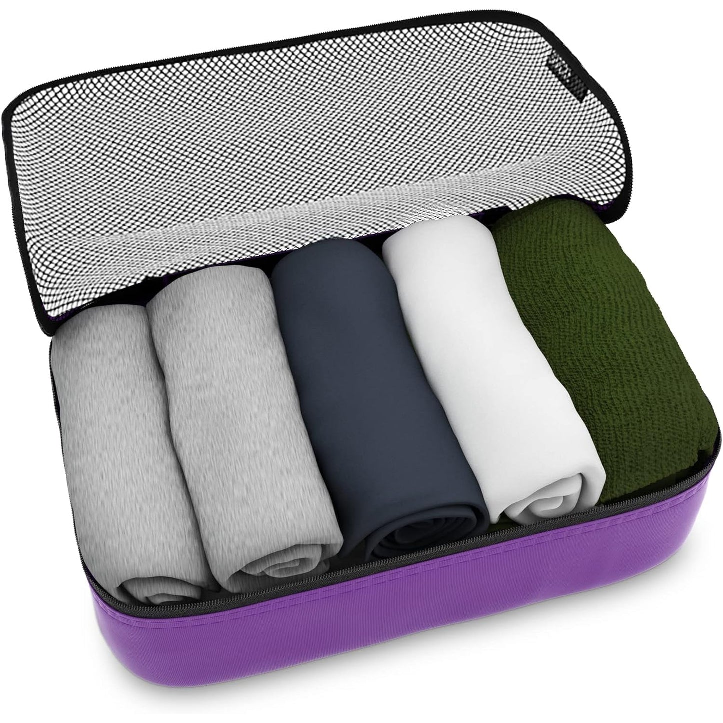 Travel Orchid Purple Mesh 5 Set Packing Cube Organizers With Laundry Bag