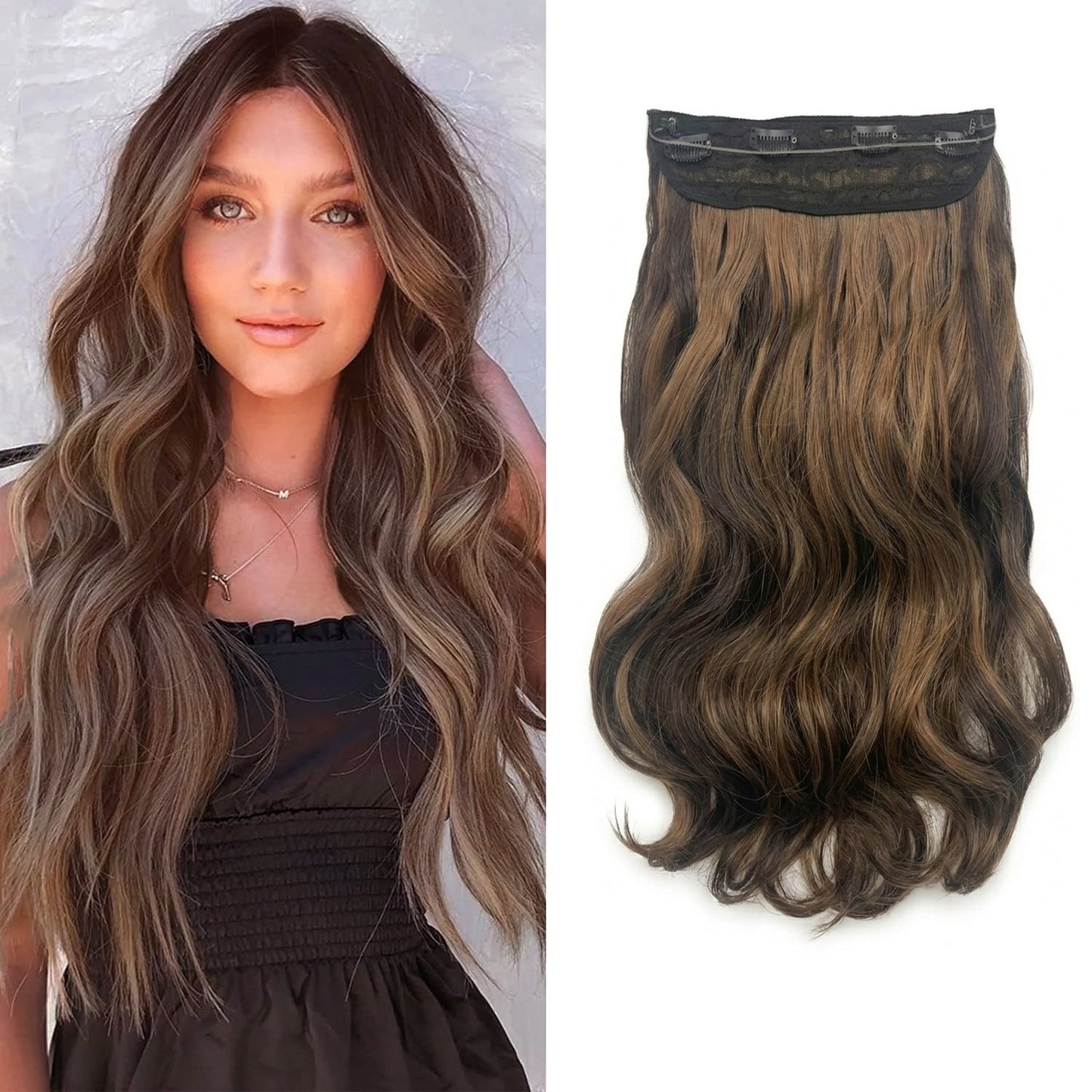 Halo Hair Extensions Invisible Wire Clip on Synthetic Wave Clip Ins Hair 20 Inch – Lightweight, Easy Install, Natural Look