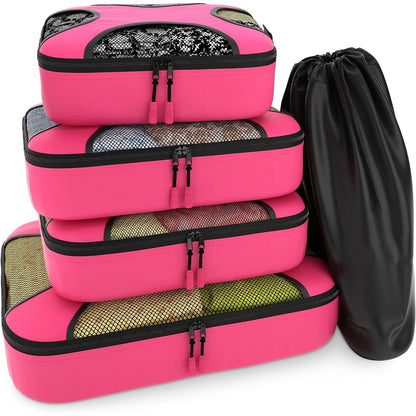 Travel Pink Mesh 5 Set Packing Cube Organizers With Laundry Bag