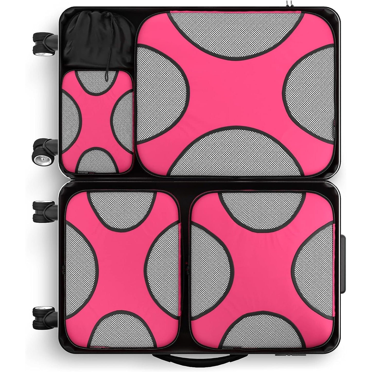 Travel Pink Mesh 5 Set Packing Cube Organizers With Laundry Bag