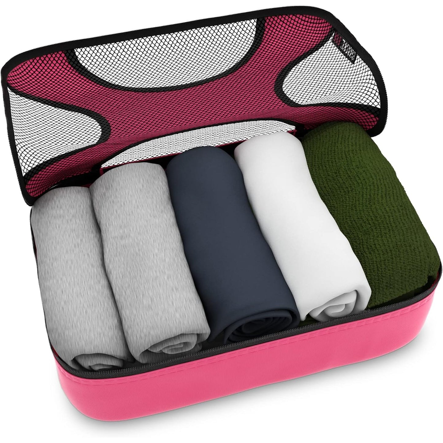 Travel Pink Mesh 5 Set Packing Cube Organizers With Laundry Bag