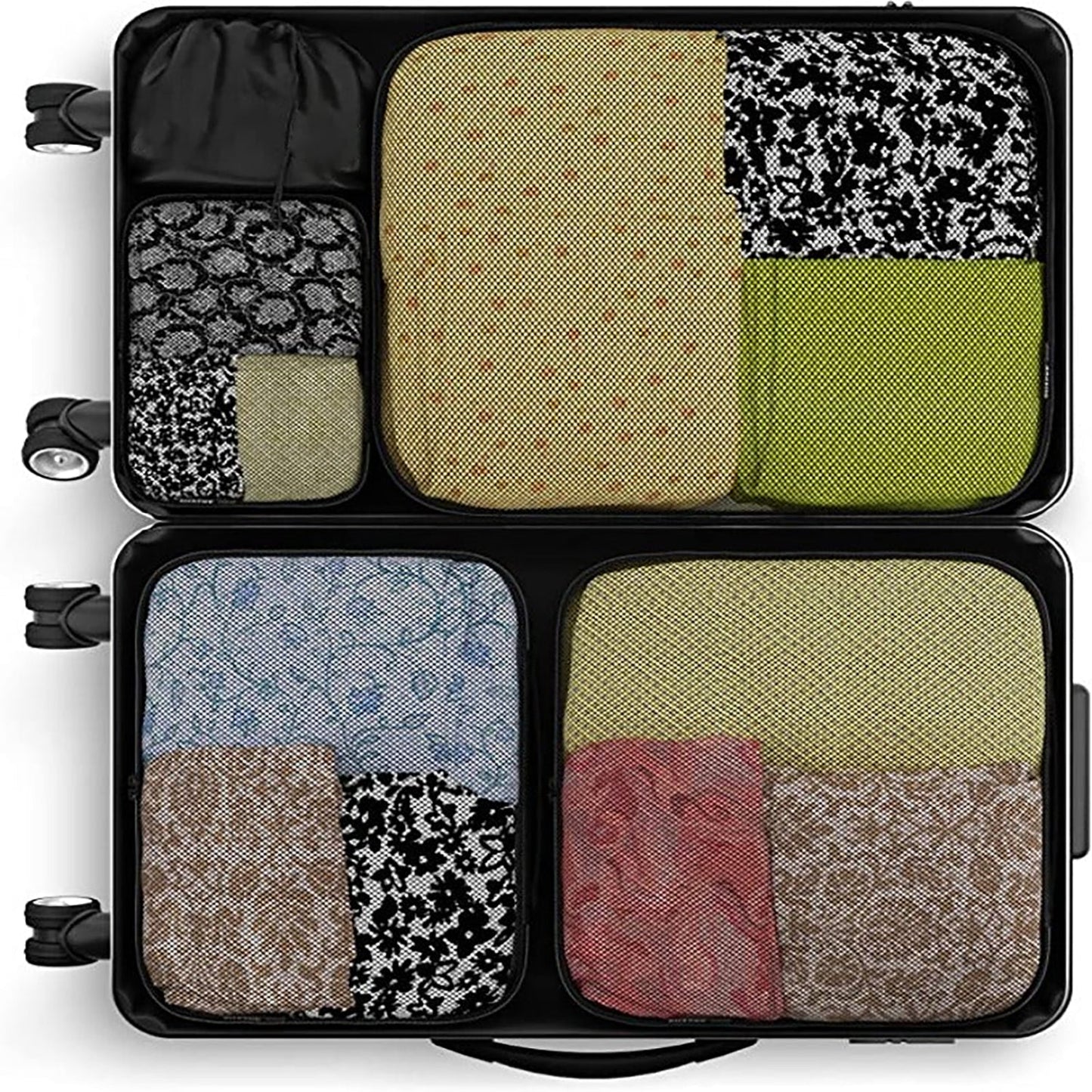 Travel Pink Mesh 5 Set Packing Cube Organizers With Laundry Bag