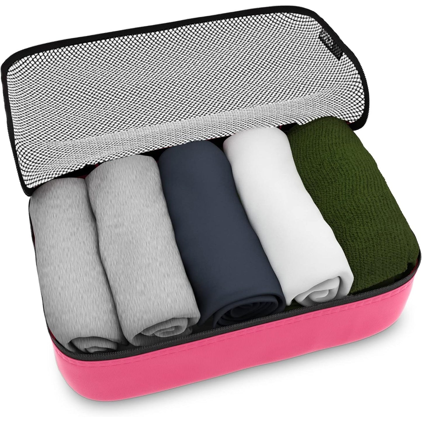 Travel Pink Mesh 5 Set Packing Cube Organizers With Laundry Bag