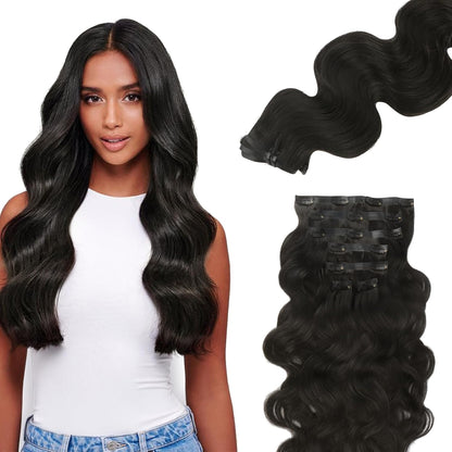 Clip In Premium Hair Extensions 100% Human Hair Raw Quality Hair Natural Black Color Straight, Body Wave, Deep Wave – Seamless Blend