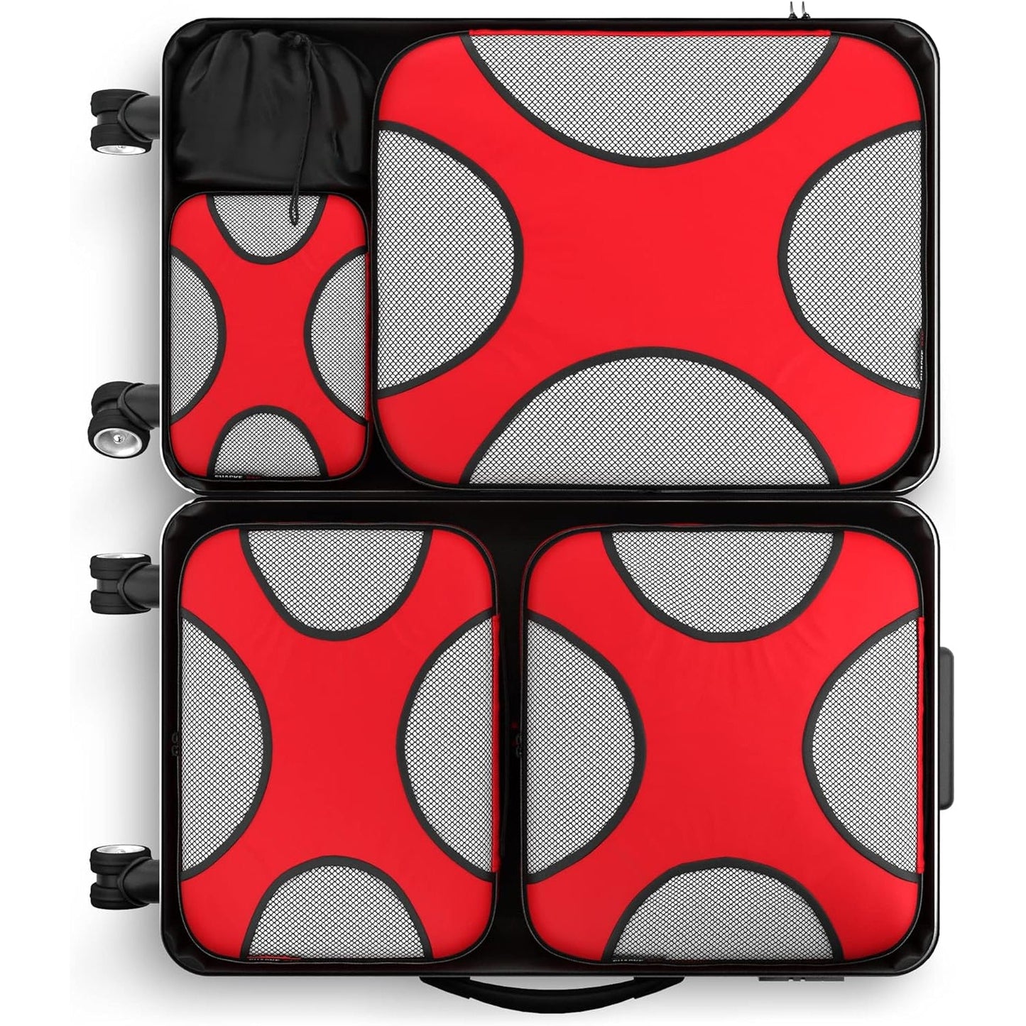 Travel Red Mesh 5 Set Packing Cube Organizers With Laundry Bag