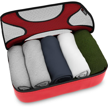 Travel Red Mesh 5 Set Packing Cube Organizers With Laundry Bag