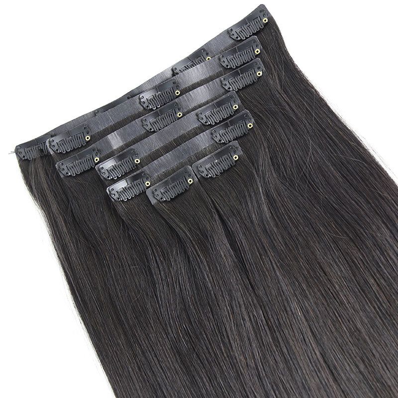 Seamless Clip in Straight Natural Black 7 Pcs Hair Extensions Thick Hair Extensions High Quality Premium Human Hair Clip Ins – Easy Install