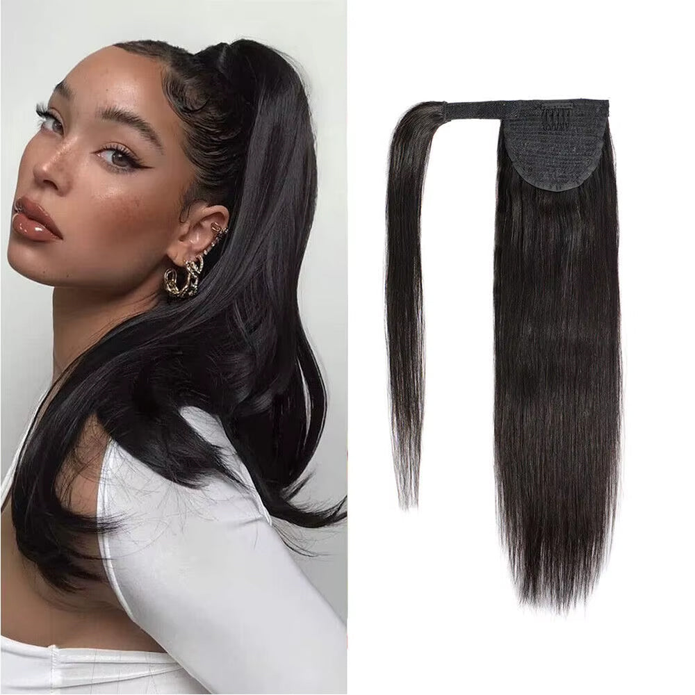 Mink Hair Clip in Wrap Around Ponytail Straight – 100% Human Hair, Sleek & Silky, Instant Length & Volume