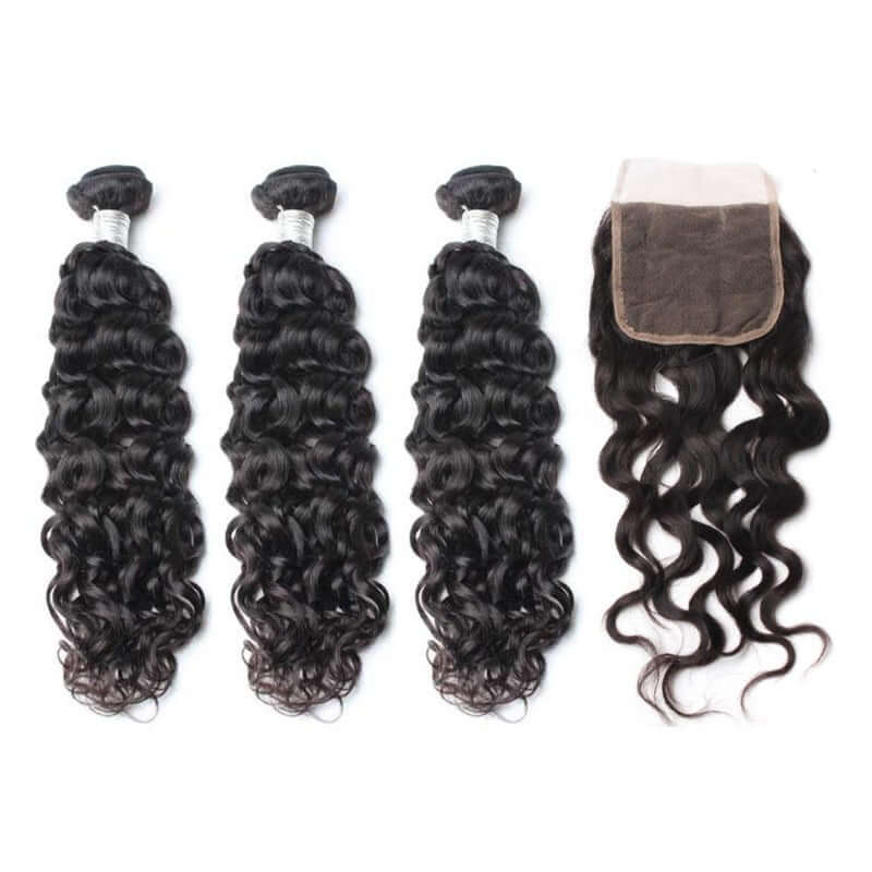 Ustar 7A Natural Black Virgin Nartual Wave Hair 3 Bundles with Frontal