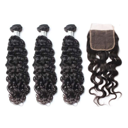 Ustar 7A Natural Black Virgin Nartual Wave Hair 3 Bundles with Frontal
