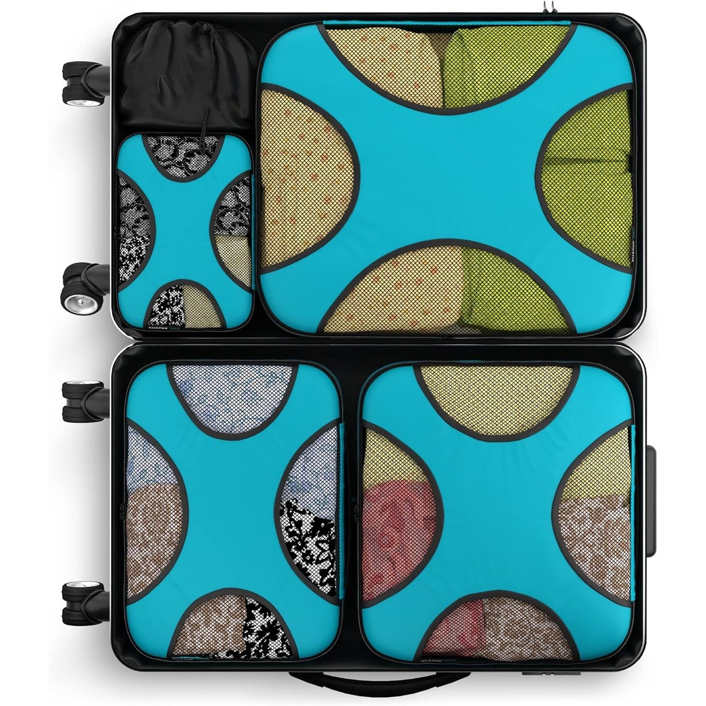 Travel Aqua Teal Mesh 5 Set Packing Cube Organizers With Laundry Bag