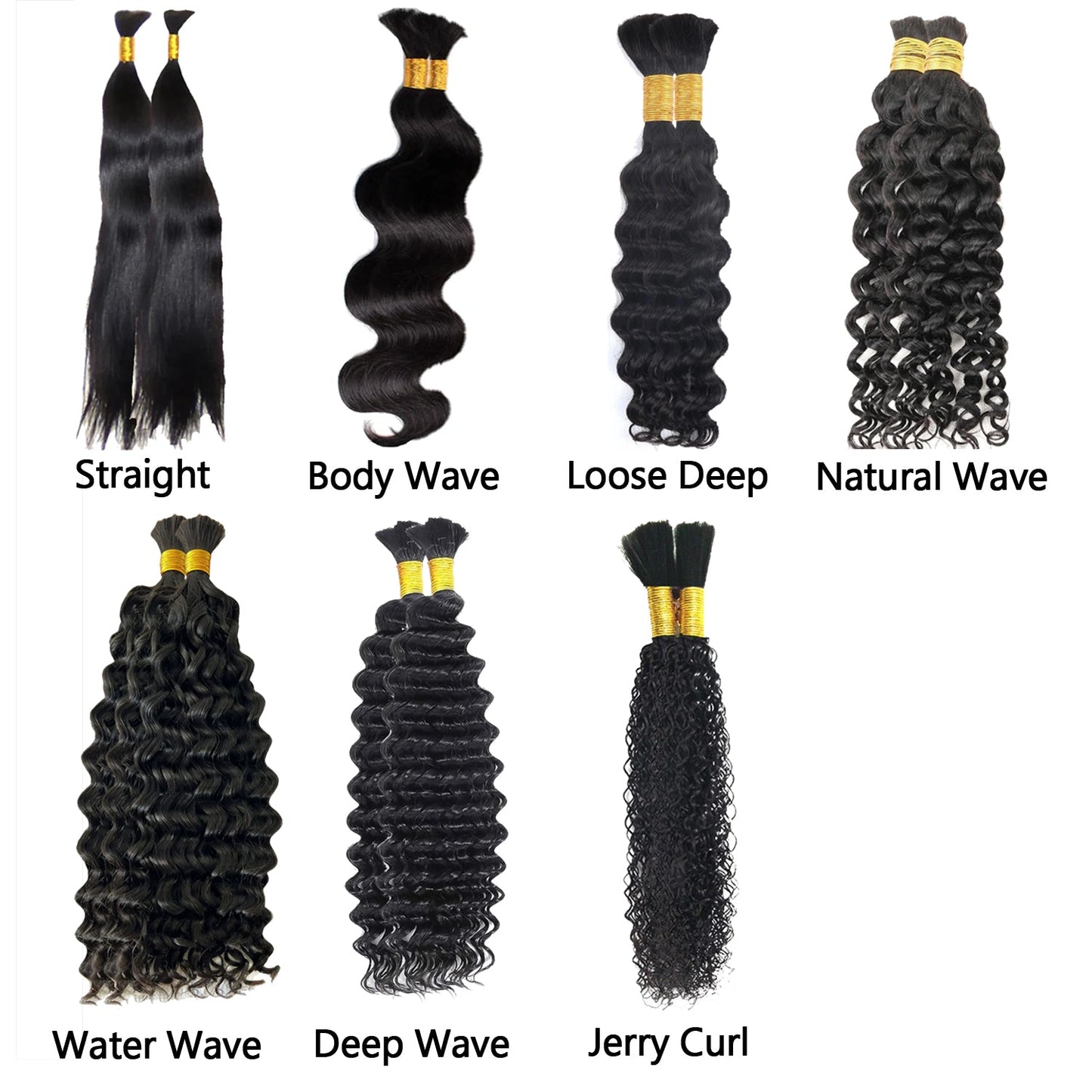 Boho Braiding 100 Human Hair natural black - Straight, Body Wave, Deep Wave, loose deep, Natural Wave, Jerry Curl, Water Wave 100g/pack