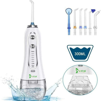 Bestope/USTAR Water Flosser 300ML 5 Modes & 6 Jet Tips - IPX7 Waterproof Cordless Dental Oral Irrigator Portable and Rechargeable Water Flossing