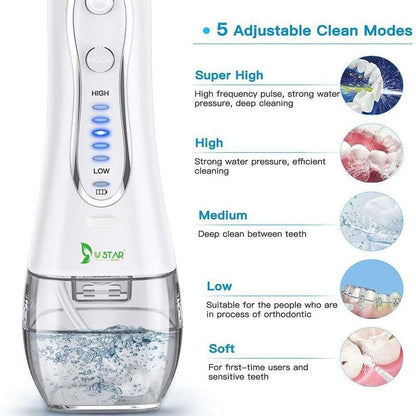 Bestope/USTAR Water Flosser 300ML 5 Modes & 6 Jet Tips - IPX7 Waterproof Cordless Dental Oral Irrigator Portable and Rechargeable Water Flossing