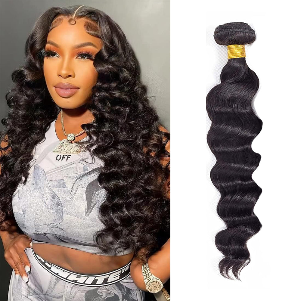 12A Premium Indian Loose Wave Hair Bundles – Natural Black Unprocessed Human Hair Extensions | Machine Double Weft 10"-26"