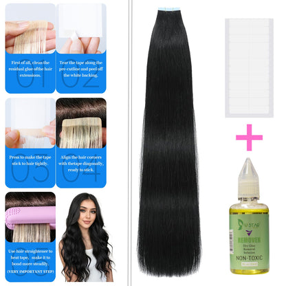 Master Blend Tape In Extensions Human Hair Blended Straight 20 Pcs/Pack, 50 Grams – Ustar Basics, 400°F Safe, Better Hair Less Money