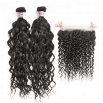  Natural Black Brazilian Virgin Human Hair Water Wave 2 Bundles