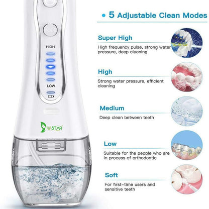 Water Flosser 300ML 5 Modes & 6 Jet Tips - IPX7 Waterproof Cordless Dent