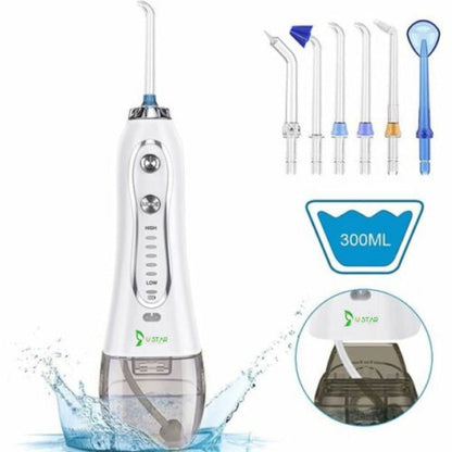 Water Flosser 300ML 5 Modes & 6 Jet Tips - IPX7 Waterproof Cordless Dent