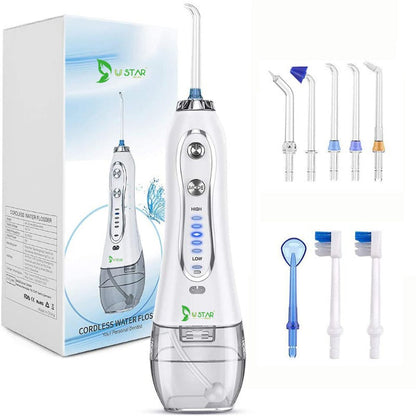 Water Flosser 300ML 5 Modes & 6 Jet Tips - IPX7 Waterproof Cordless Dent
