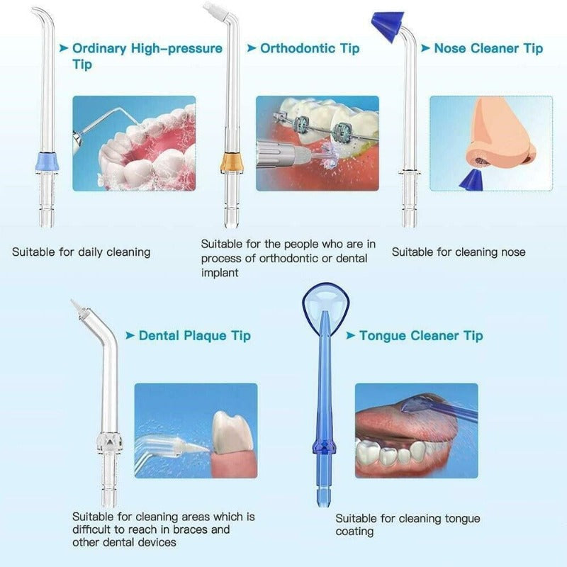 Water Flosser 300ML 5 Modes & 6 Jet Tips - IPX7 Waterproof Cordless Dent