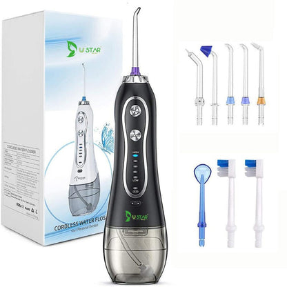 Water Flosser 300ML 5 Modes & 6 Jet Tips - IPX7 Waterproof Cordless Dent