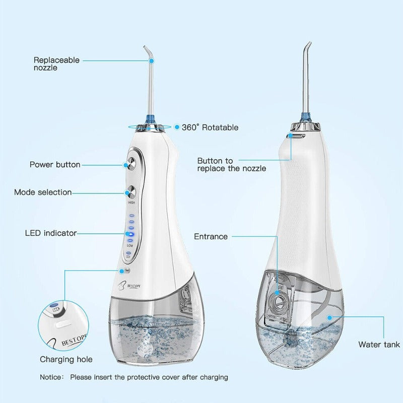 Water Flosser 300ML 5 Modes & 6 Jet Tips - IPX7 Waterproof Cordless Dent