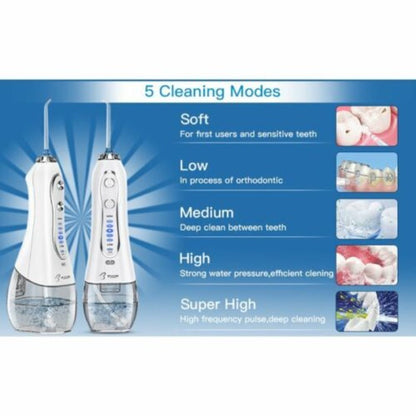 Water Flosser 300ML 5 Modes & 6 Jet Tips - IPX7 Waterproof Cordless Dent