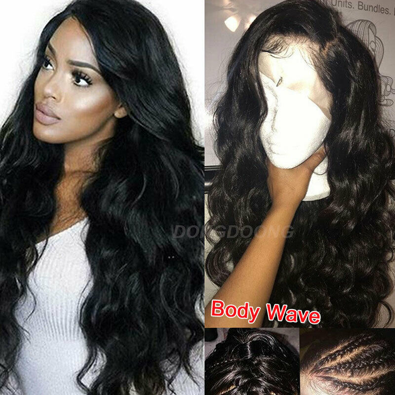 13x4 Lace Body Wave Wig Frontal 100% HumanVirgin Remy Natural Black Hair