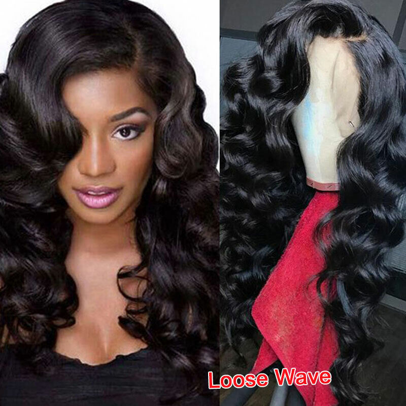 13x4 Transparent Lace Loose Wave Wig Frontal Natural Black Human Hair Wig