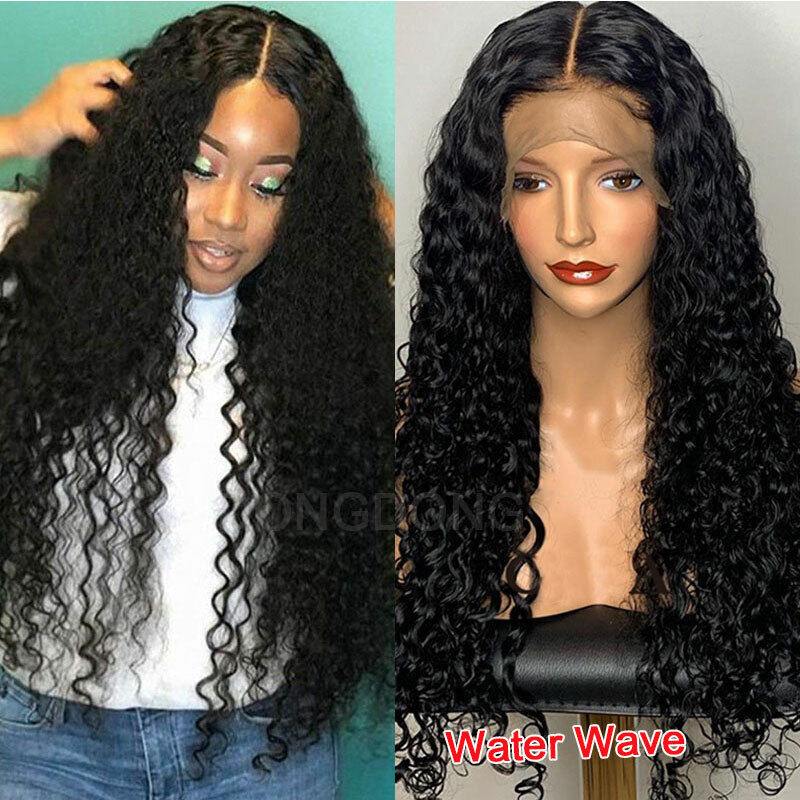 13x4 Transparent Lace Water Wave Wig Frontal Natural Black Human Hair Wig