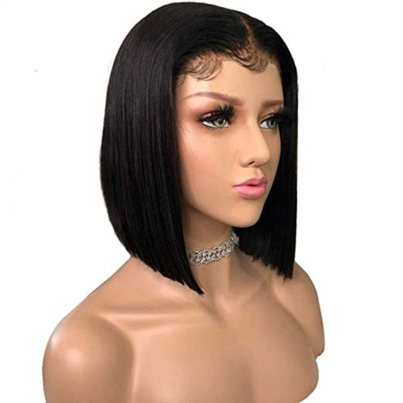 Straight Bob Wig – 13x4 Lace Front Brazilian Virgin Natural Black 100% Human Hair