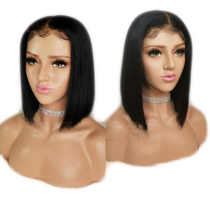Straight Bob Wig – 13x4 Lace Front Brazilian Virgin Natural Black 100% Human Hair