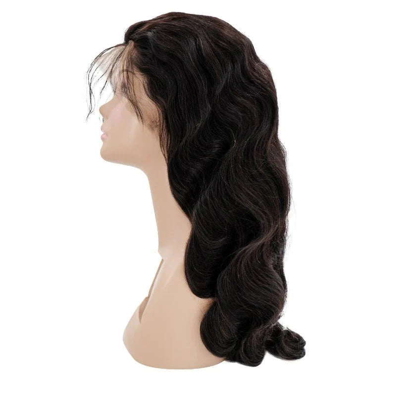 Full Lace Wig Body Wave 100% Human Hair Unprocessed Remy Hair Natural Black Full head Lace Wig